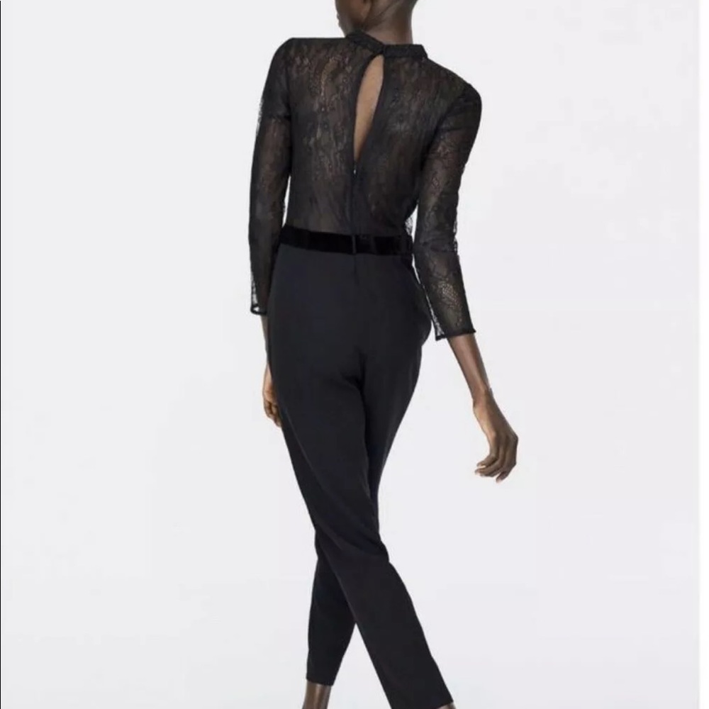 COPY - NWOT ZARA Black Lace Tuxedo Jumpsuit - Picture 3 of 9